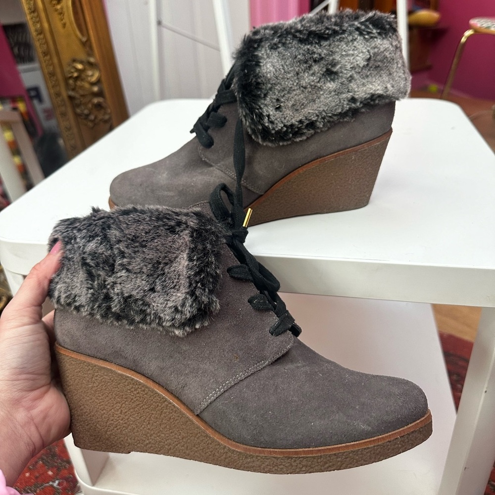 Cole Haan Sherpa Fur Trim Wedge Bootie size 9
